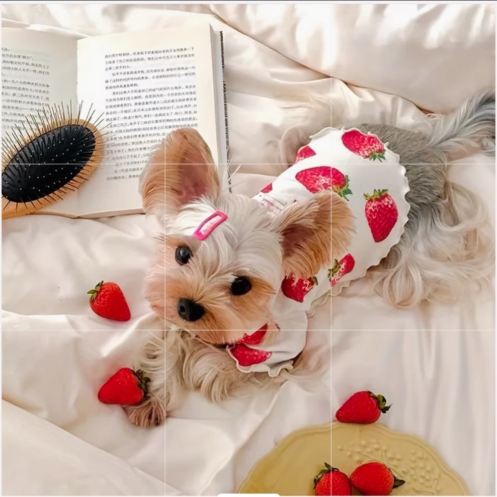 SOLD - STRAWBERRY PRINT SLEEVELESS PULLOVER DOG HI-LOW TOP - Picture 2 of 7